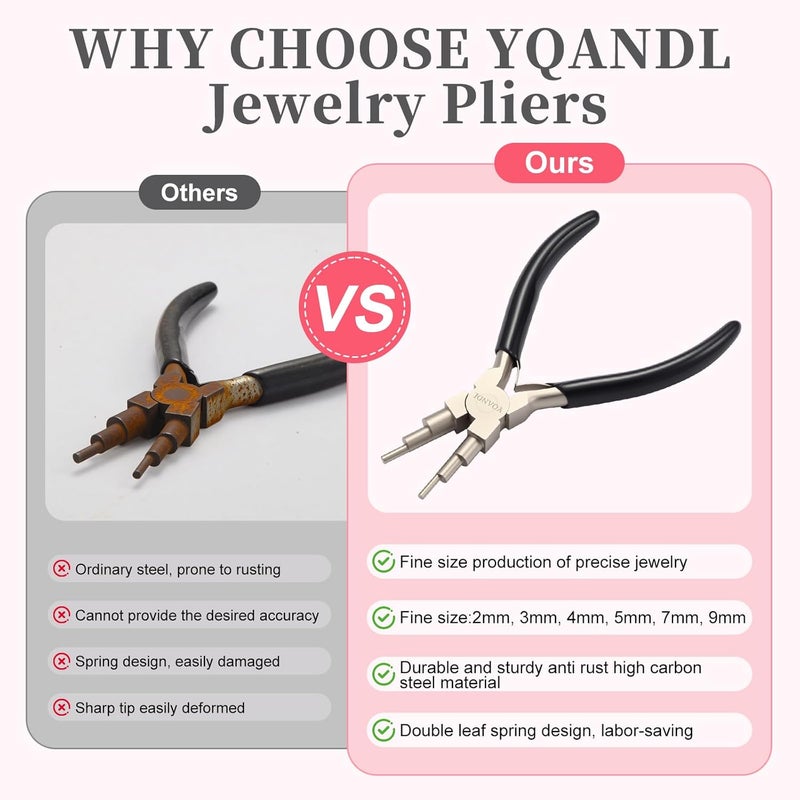 YQANDL Jewelry Making Tool - High-Carbon Steel Bail Making Pliers with 2-9mm Adjustable Looper, Professional Wire Looping Tool for Earrings, Rings & Crafting (Multi-Functional Design) Jewelry Pliers - Image 4